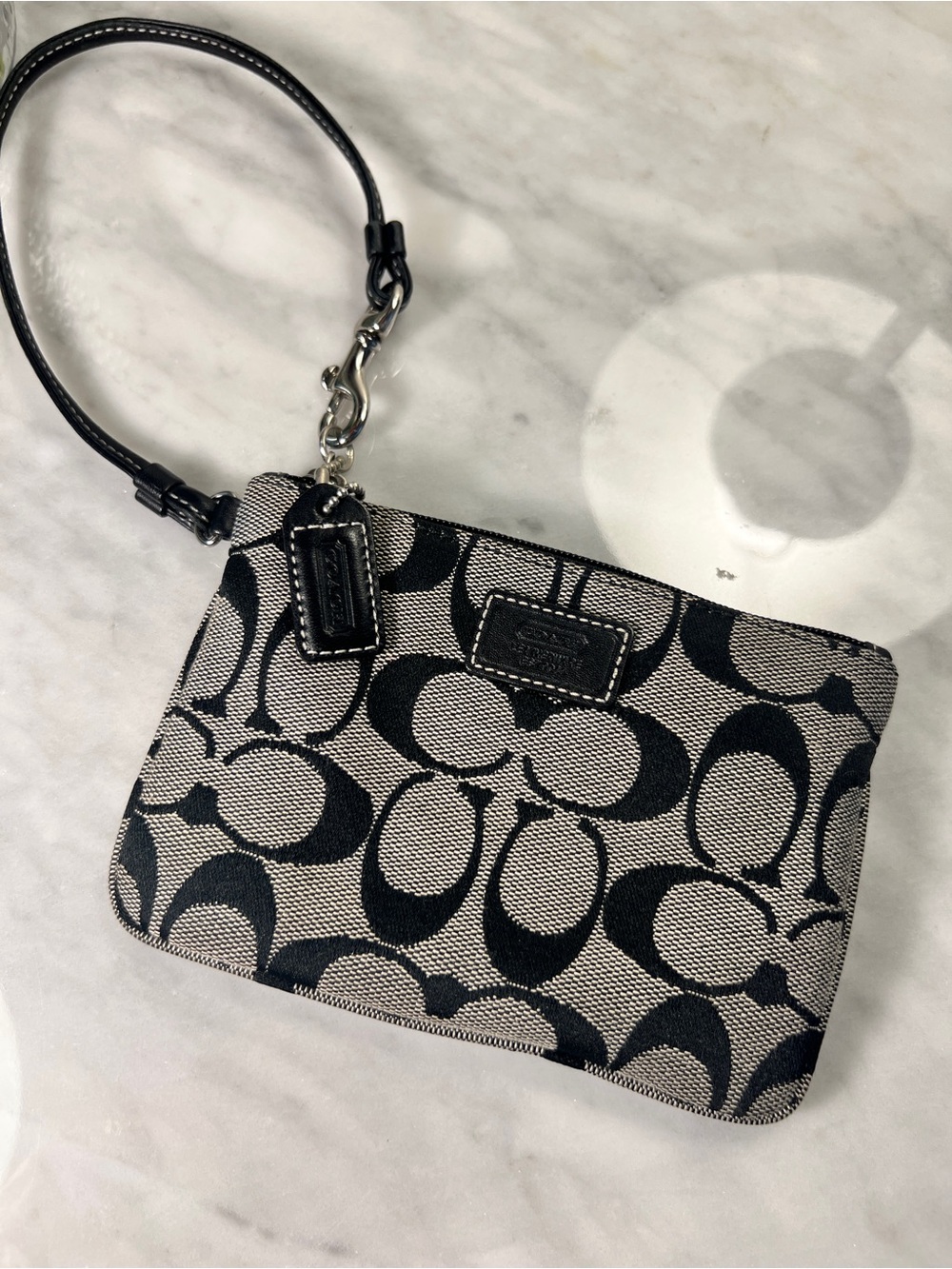 Y2K Coach VINTAGE Signature Jacquard Canvas Wristlet Black Gray Mini Pouch